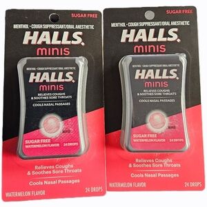 NWT 》2×《 NEW HALLS MINI SUGAR-FREE WATERMELON COUGH DROPS POCKET PACKS!